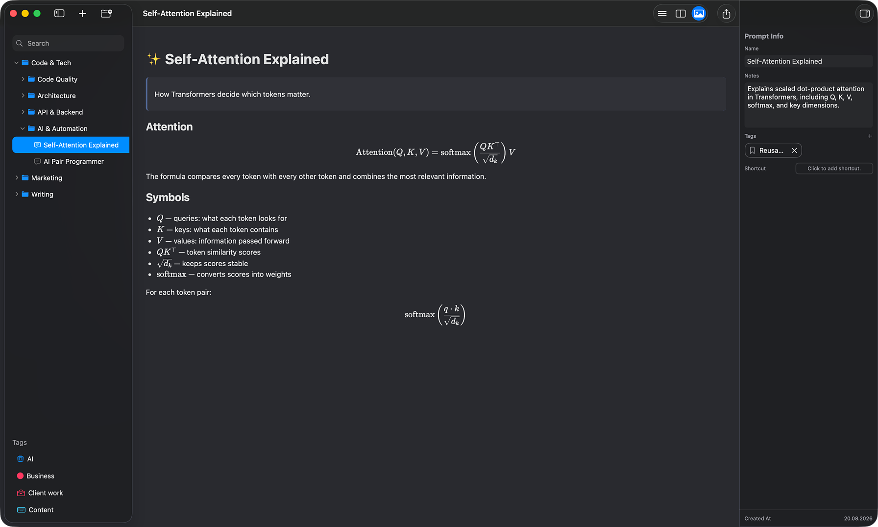 LaTeX math formula rendered with KaTeX in the preview