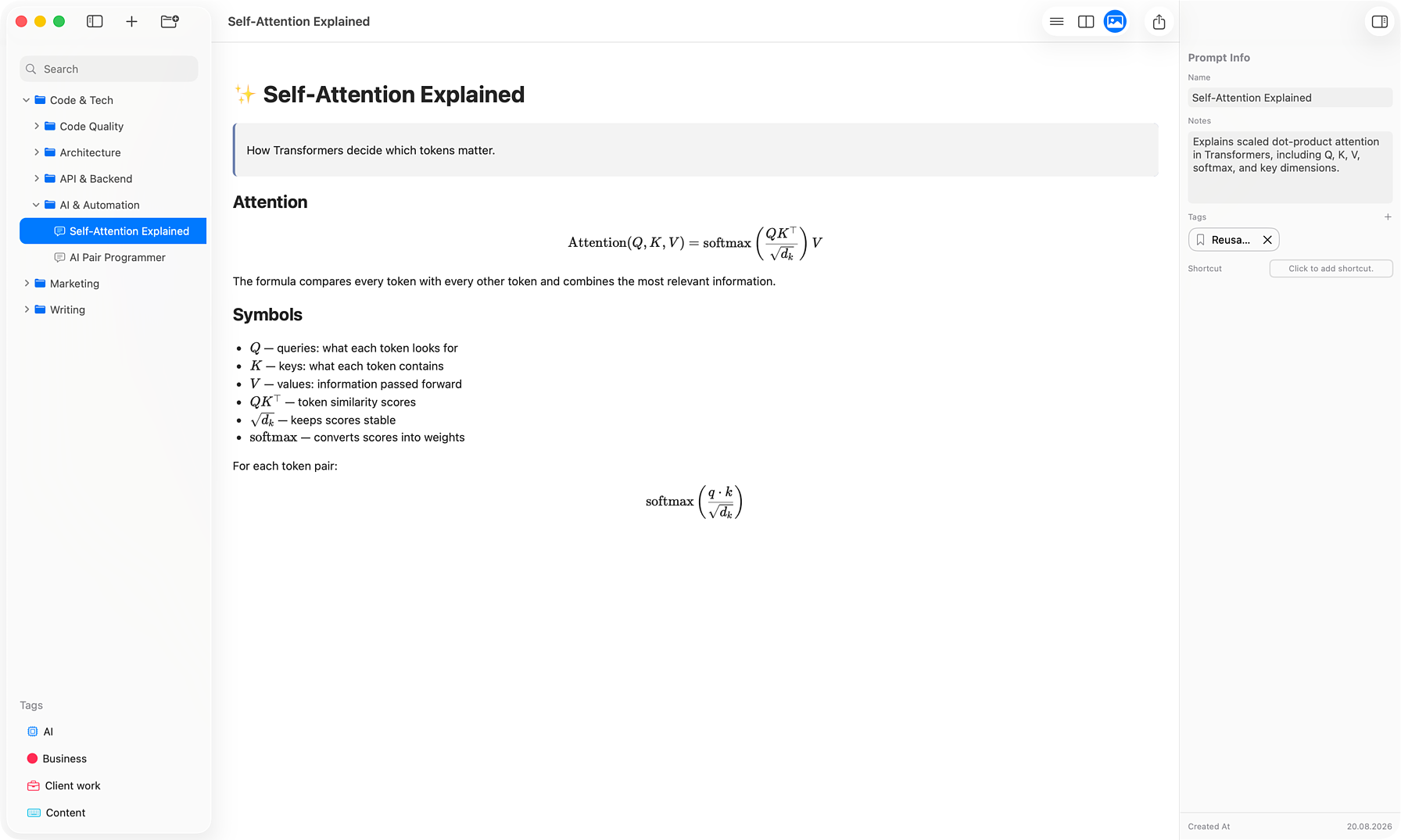 LaTeX math formula rendered with KaTeX in the preview